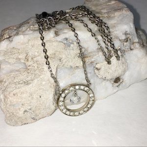 Silver tone Rhinestone “O”  necklace 16”
